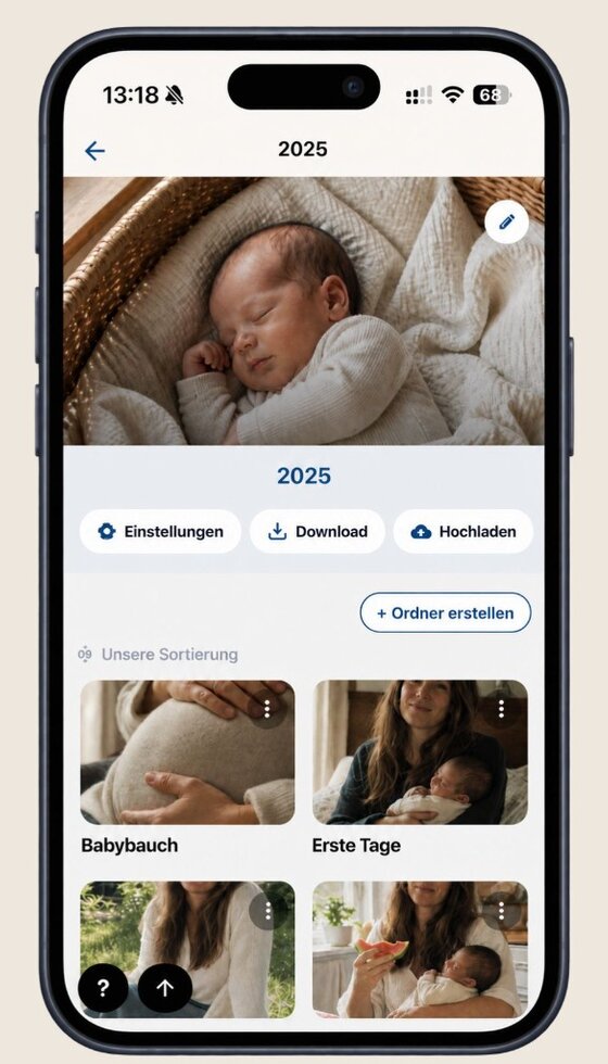 Familiengetümmel-App: Ordneransicht mit Familienfotos nach Anlässen sortiert